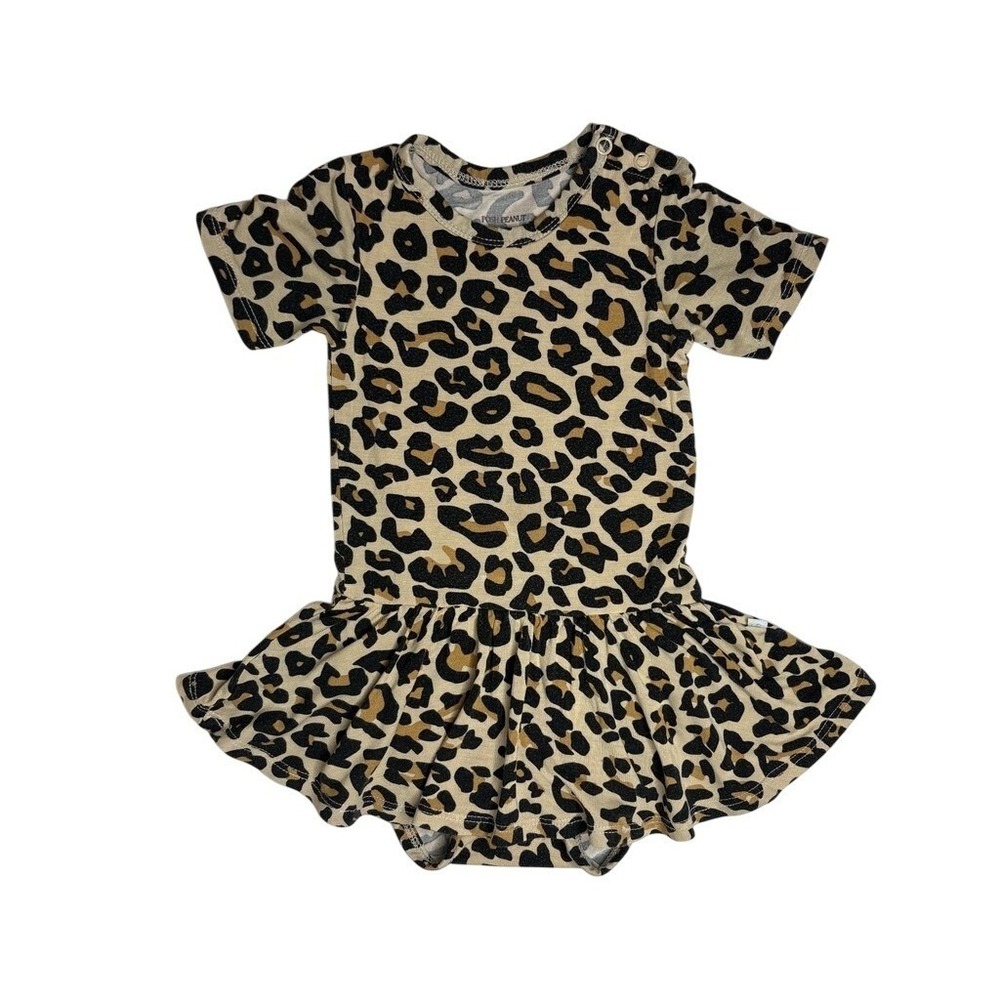 Posh Peanut Bamboo Lana Leopard Print Twirl Dress Bodysuit 12-18 Month Bold